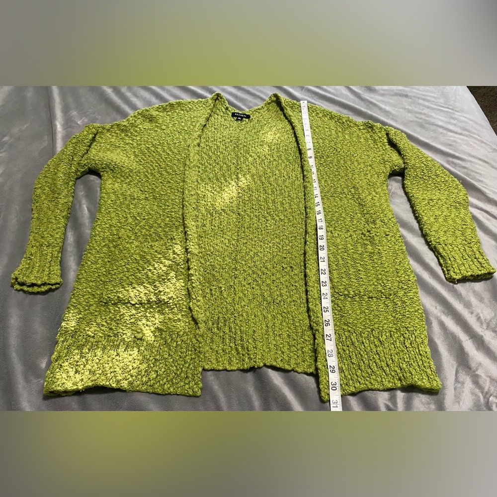 M/L Green Sweater Pockets Cute Vintage Look Boutique Purchase Measurements N Pic - Picture 15 of 17